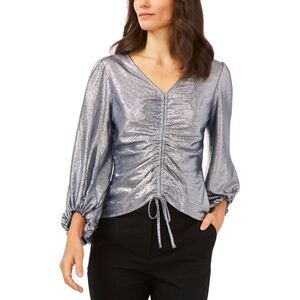 Msk Metallic Drawstring Blouse - Navy Silver Size S